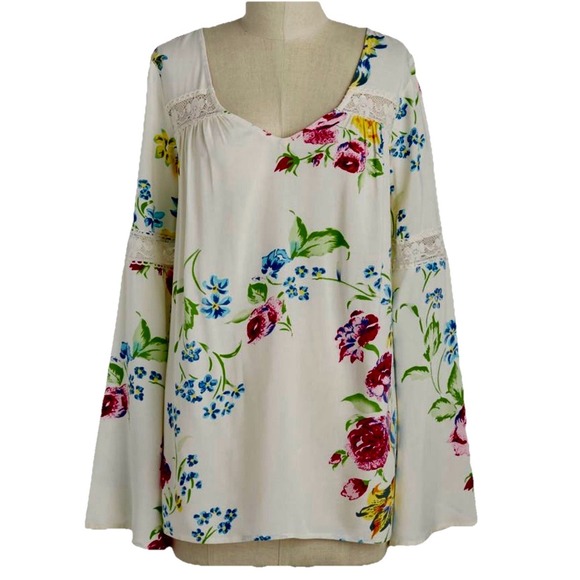 Modcloth Blouse Top 2X Bell Sleeve Fairy Whismy Boho Ethereal Floral Hippie - Picture 2 of 16